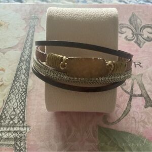 Leather wrap bracelet with gold druzy magnetic clasp